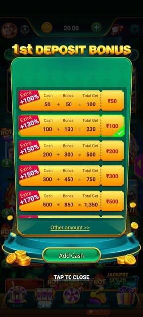 Top Rummy 1st Deposit Bonus